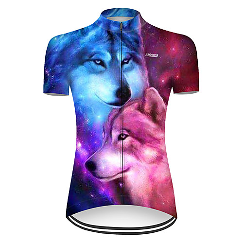 

21Grams Women's Short Sleeve Cycling Jersey Summer Nylon Polyester RedBlue Gradient Wolf Animal Bike Jersey Top Mountain Bike MTB Road Bike Cycling Ultraviolet Resistant Quick Dry Breathable Sports