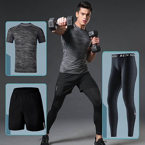

Men's Tracksuit Activewear Set Workout Outfits Athletic Athleisure 3pcs Short Sleeve Reflective Quick Dry Breathable Gym Workout Running Active Training Jogging Sportswear Skinny Red Blue Gray