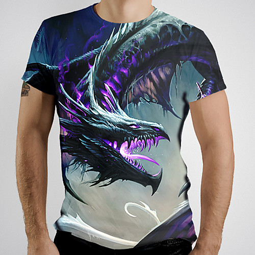 

Men's T shirt Shirt Graphic Animal Print Short Sleeve Daily Tops Basic Round Neck Navy Blue