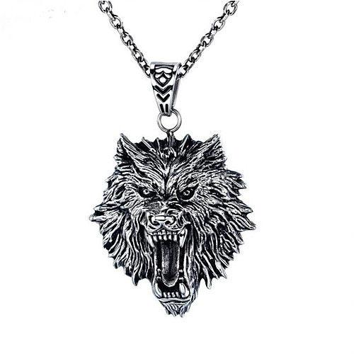 

Men's Pendant Necklace Retro Wolf Titanium Steel Silver 55 cm Necklace Jewelry 1pc For Anniversary Street