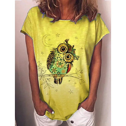 

Women's T shirt Cartoon Printing Round Neck Tops Yellow Green Light Green