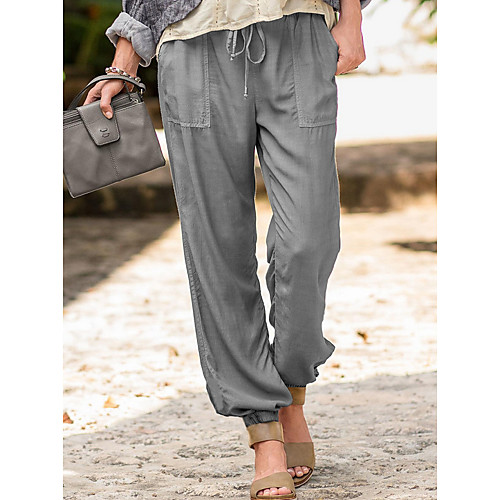 

Women's Basic Loose Chinos Pants - Solid Colored Black Blue Khaki S / M / L