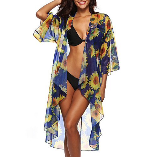 

Women's Cover Up Swimsuit Floral Blue Swimwear Bathing Suits