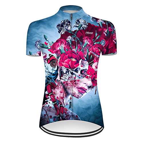 

21Grams Women's Short Sleeve Cycling Jersey Summer Nylon Polyester RedBlue Sugar Skull Novelty Skull Bike Jersey Top Mountain Bike MTB Road Bike Cycling Ultraviolet Resistant Quick Dry Breathable