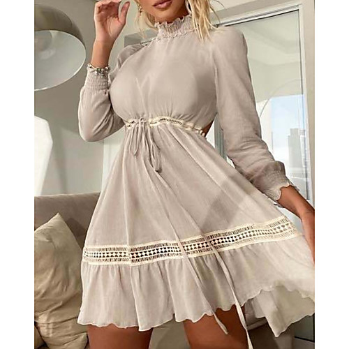 

Women's A-Line Dress Knee Length Dress - Long Sleeve Solid Color Summer Casual 2020 White S M L XL