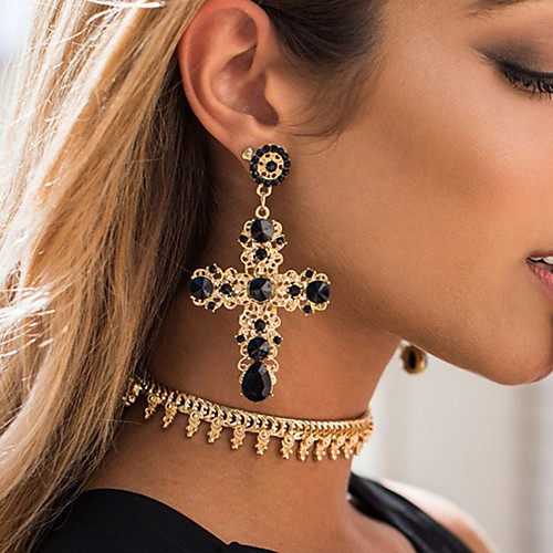 

Women's Drop Earrings Cross Statement Stylish Luxury Elegant European Earrings Jewelry Black / Blue / Purple For Wedding Party Evening Engagement Prom