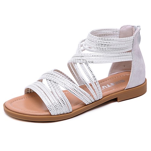 

Women's Sandals Summer Flat Heel Open Toe Roman Shoes Boho Daily PU White / Black