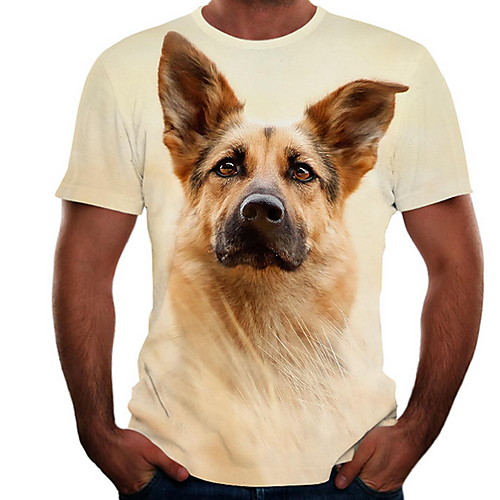

Men's T shirt Shirt 3D Print Dog Graphic Animal Print Short Sleeve Daily Tops Round Neck Yellow Black Beige