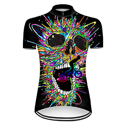 

21Grams Women's Short Sleeve Cycling Jersey Nylon Polyester Black / Yellow 3D Gradient Skull Bike Jersey Top Mountain Bike MTB Road Bike Cycling Breathable Quick Dry Ultraviolet Resistant Sports