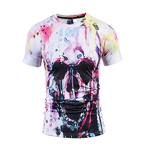 

Men's T shirt Graphic Skull Short Sleeve Daily Tops Basic White