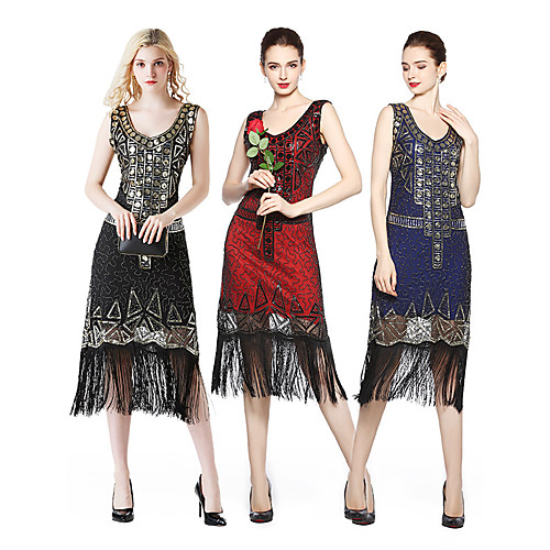 

The Great Gatsby 1920s Vintage Vacation Dress Flapper Dress Prom Dress Women's Sequins Tassel Fringe Costume Black / Red / Blue Vintage Cosplay Party Homecoming Prom