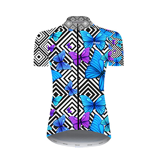 

21Grams Women's Short Sleeve Cycling Jersey Summer Nylon Polyester Black / Blue Plaid Checkered Butterfly Bike Jersey Top Mountain Bike MTB Road Bike Cycling Ultraviolet Resistant Quick Dry Breathable