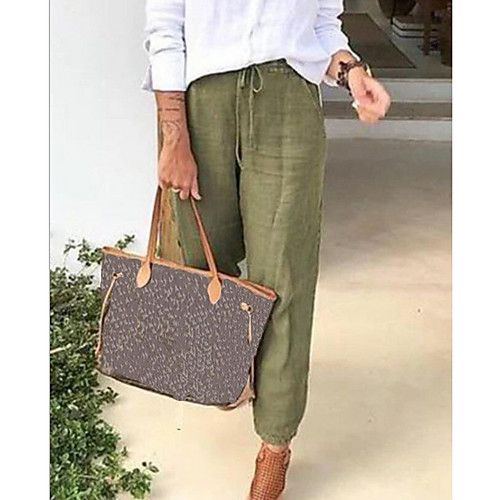 

Women's Basic Lightweight Linen / Cotton Blend Loose Daily Chinos Pants Solid Colored Blue Black Khaki Green
