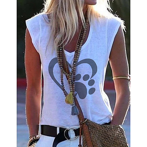 

Women's Tank Top Geometric V Neck Tops Cotton White