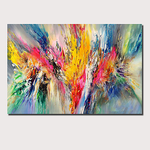 

Oil Painting Hand Painted Horizontal Panoramic Abstract Floral / Botanical Comtemporary Modern Stretched Canvas