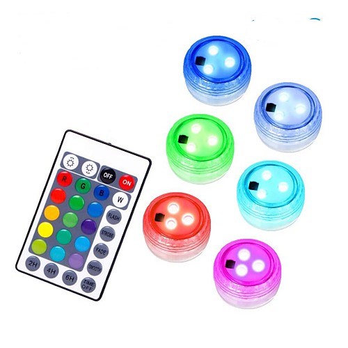 

Outdoor 1set Waterproof RGB Submersible LED Lights Garden Light Outdoor Lighting 3.8cm Key Remote Control Fish Tank Hot Tub Vase Base Fountain Light 6pack