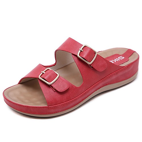 

Women's Slippers & Flip-Flops Summer Flat Heel Open Toe Daily PU Almond / Black / Red