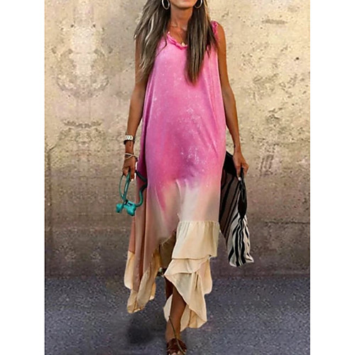 

Women's A-Line Dress Midi Dress - Sleeveless Tie Dye Summer Casual 2020 Purple Fuchsia Light Green Light Blue S M L XL XXL XXXL