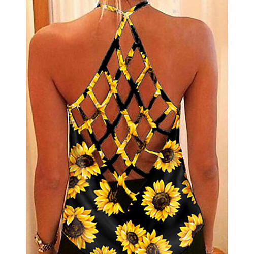 

Women's Camisole Floral Flower Halter Neck Tops White Black Yellow