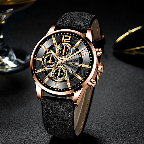 

Men's Dress Watch Quartz Modern Style Stylish Leather Black / Brown / Pool Calendar / date / day Casual Watch Analog Casual Big Face - Black / Silver BlackGloden Black One Year Battery Life