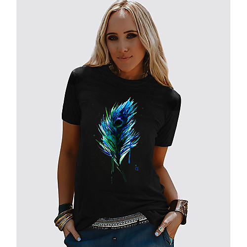 

Women's T shirt Graphic Prints Round Neck Basic Tops 100% Cotton Black