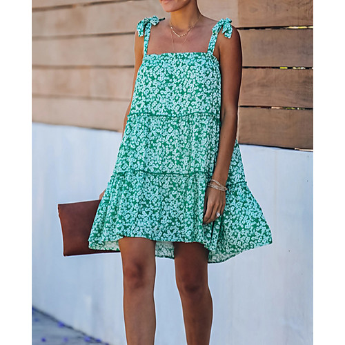 

Women's A-Line Dress Knee Length Dress - Sleeveless Floral Summer Casual 2020 Green S M L XL