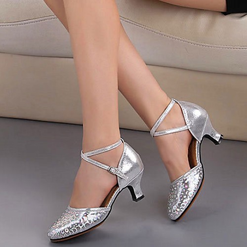

Women's Modern Shoes PU Buckle Heel Thick Heel Dance Shoes Red / Gold / Silver