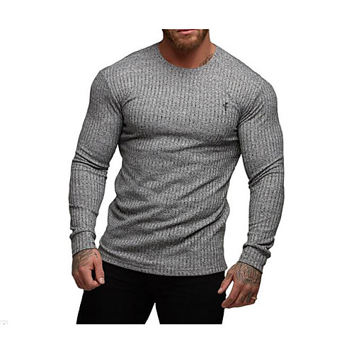 

Men's T shirt Graphic Solid Colored Long Sleeve Daily Tops Gray