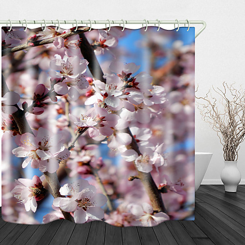 

Beautiful Blooming Peach flowers Digital Print Waterproof Fabric Shower Curtain for Bathroom Home Decor Covered Bathtub Curtains Liner Includes with Hooks