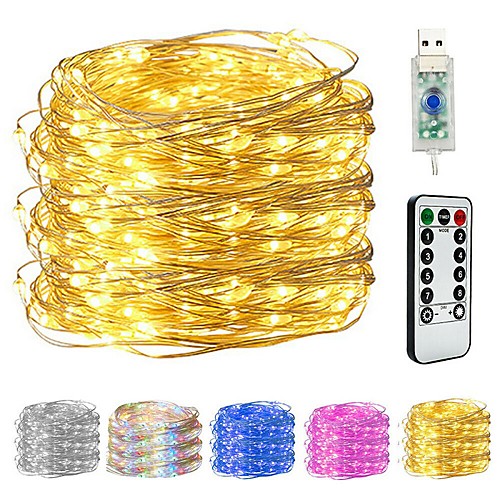 

10M 100 LEDs Copper Wire String Lights USB Plug-in Fairy Lights With Remote 8 Modes Lights Waterproof Remote Control Timer Christmas Wedding Birthday Family Party Room Decoration