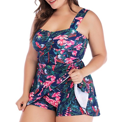 

Women's One Piece Swimsuit Floral Slim Swimwear Bathing Suits Navy Blue