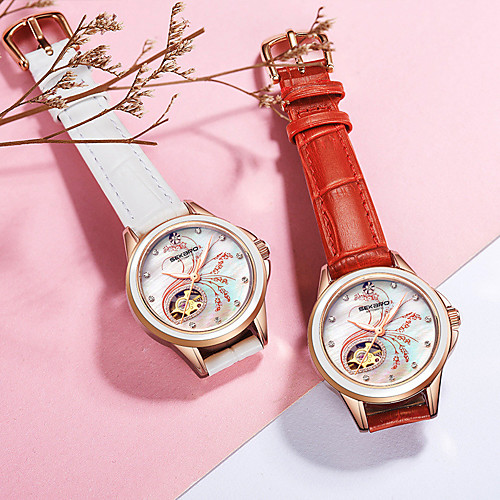 

Ladies Mechanical Watch Classic Elegant Genuine Leather Automatic self-winding White Black Red Water Resistant / Waterproof Noctilucent Analog / Stainless Steel