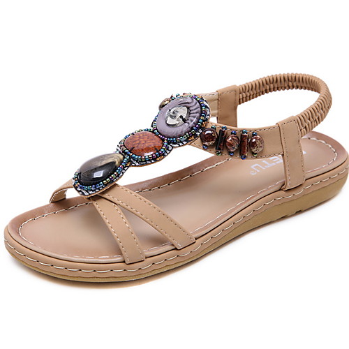 

Women's Sandals Summer Flat Heel Round Toe Boho Daily PU Almond / Black / Red