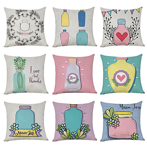 

9 pcs Linen Pillow Cover, Make A Wish Bottle Love Casual Modern Square Traditional Classic