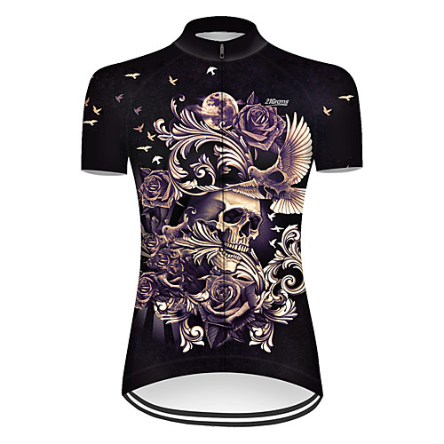 

21Grams Women's Short Sleeve Cycling Jersey Summer Nylon Polyester Black Sugar Skull Novelty Skull Bike Jersey Top Mountain Bike MTB Road Bike Cycling Ultraviolet Resistant Quick Dry Breathable Sports