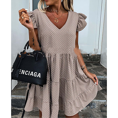 

Women's A-Line Dress Knee Length Dress - Short Sleeves Polka Dot Summer Casual Chinoiserie 2020 Blushing Pink Khaki Light Blue S M L XL XXL