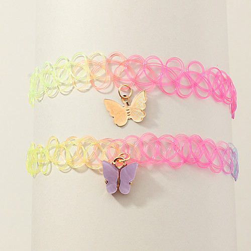 

Women's Choker Necklace Necklace Classic Butterfly Rustic Elegant Trendy Fashion Chrome Rainbow 38 cm Necklace Jewelry 2pcs For Wedding Party Evening Street Beach Festival