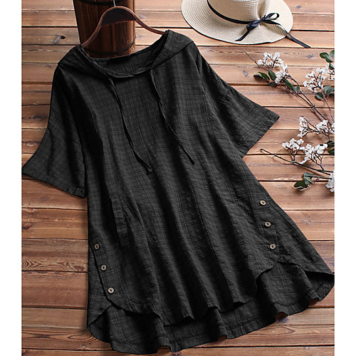 

Women's Blouse Shirt Solid Colored Round Neck Tops White Black Blue