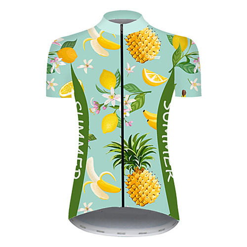 

21Grams Women's Short Sleeve Cycling Jersey Nylon Polyester Green / Yellow Floral Botanical Fruit Lemon Bike Jersey Top Mountain Bike MTB Road Bike Cycling Breathable Quick Dry Ultraviolet Resistant