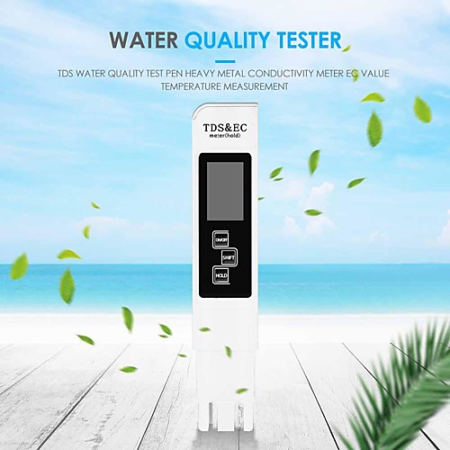

LCD Digital Desplay TDS EC Meter Pen3 In1 Multi-Function Water Quality Measurement Tool TDS&EC Tester for Drinking Water Quality Monitoring Swimming Pools Spas Aquarium Hydroponics Water 0-9990ppm