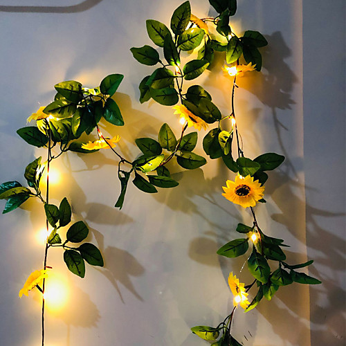 

2M 20 LEDs Artificial Sunflower Lvy Vine Leaf LED String Lights Battery Operated For Home Wedding Party Bedroom Decor Lamp DIY Hanging Lighting Without Battery Delivery