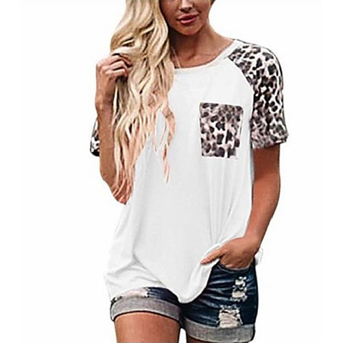 

Women's T shirt Leopard Cheetah Print Round Neck Tops White Black Red