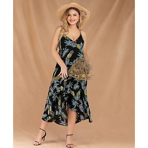 

Women's Strap Dress Midi Dress - Sleeveless Floral Summer Casual Mumu 2020 Black XXL XXXL XXXXL