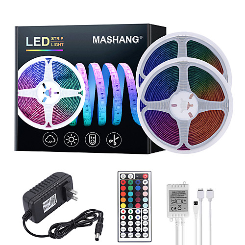 

32.8ft 10M LED Strip Lights RGB Tiktok Lights Waterproof 600LEDs SMD 2835 with 44 Keys IR Remote Controller and 100-240V Adapter for Home Bedroom Kitchen TV Back Lights DIY Deco