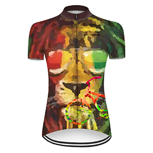 

21Grams Women's Short Sleeve Cycling Jersey Summer Nylon Polyester Green / Yellow Gradient Lion Animal Bike Jersey Top Mountain Bike MTB Road Bike Cycling Ultraviolet Resistant Quick Dry Breathable
