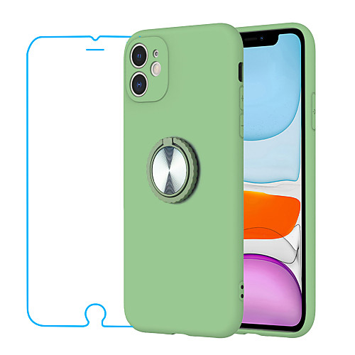 

Solid Colored TPU Case With A Free (HD)Tempered Glass Front Screen Protector For Apple iPhone 11 /11 Pro /11 Pro Max /SE 2020 Ring Holder Ultra-thin Frosted
