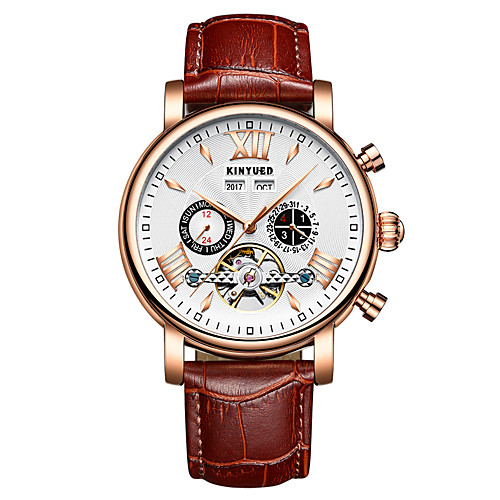 

Men's Mechanical Watch Automatic self-winding Modern Style Stylish Genuine Leather Black / Brown 30 m Water Resistant / Waterproof Calendar / date / day Luminous Analog Classic Casual - Golden