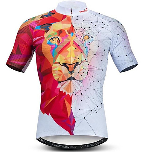 

21Grams 3D Tiger Animal Men's Short Sleeve Cycling Jersey - Red / White Bike Jersey Top Quick Dry Moisture Wicking Breathable Sports Summer Elastane Polyester Mountain Bike MTB Road Bike Cycling