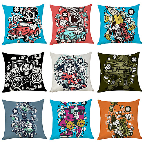 

9 pcs Linen Pillow Cover, Cartoon Ghost Character Casual Modern Square Traditional Classic