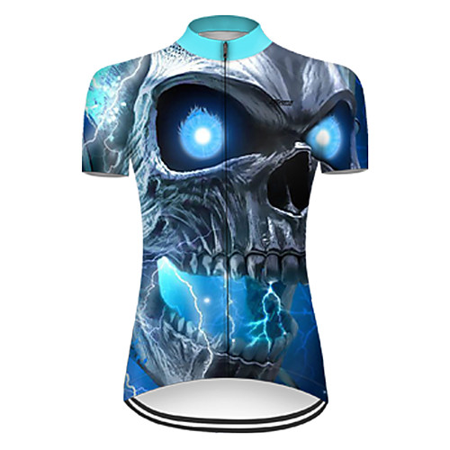 

21Grams Women's Short Sleeve Cycling Jersey Nylon Polyester Blue 3D Gradient Skull Bike Jersey Top Mountain Bike MTB Road Bike Cycling Breathable Quick Dry Ultraviolet Resistant Sports Clothing